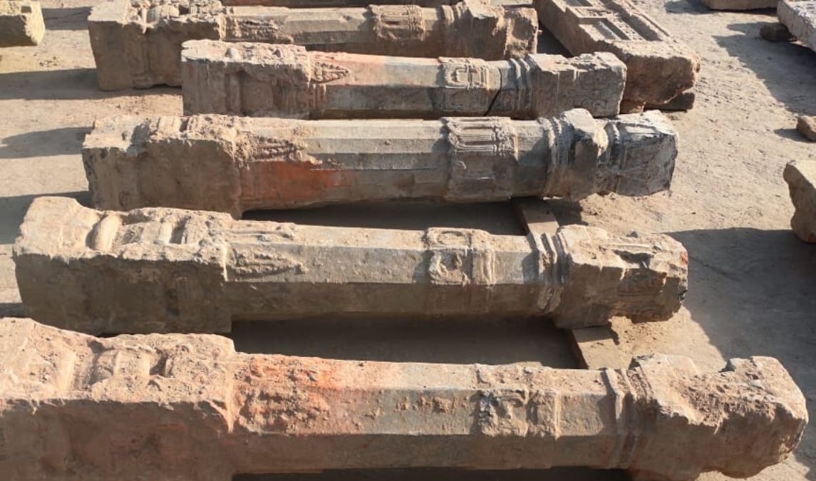 In Pictures Ancient Temple Remains Pillars Idols Shiva Linga Found During Land Levelling