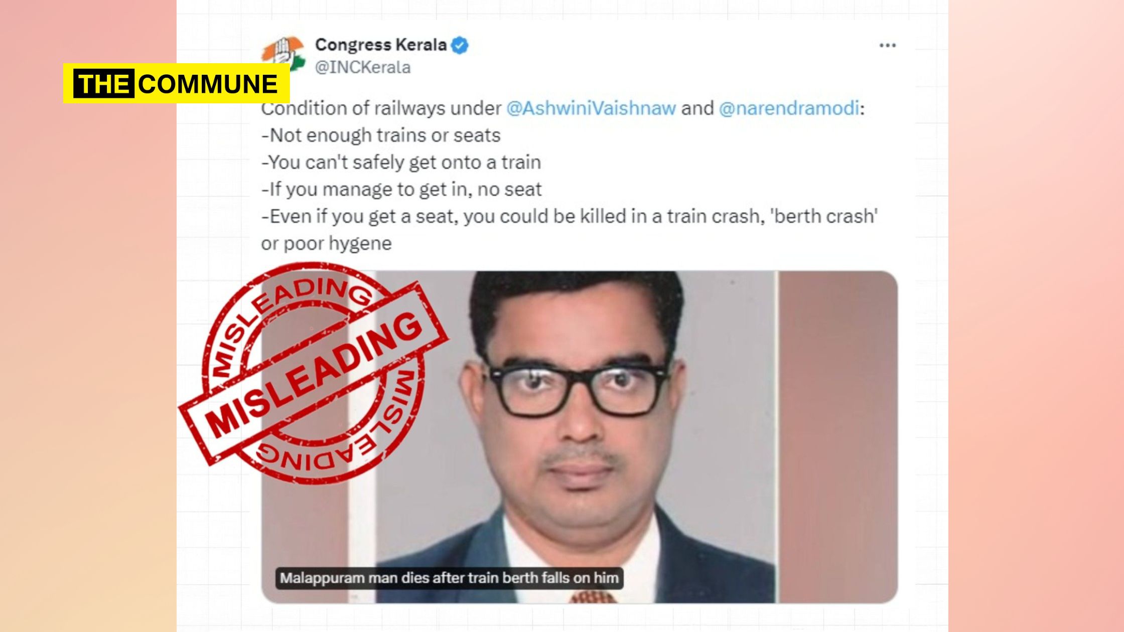 inc kerala fake news pib fact check train railways berth passenger death