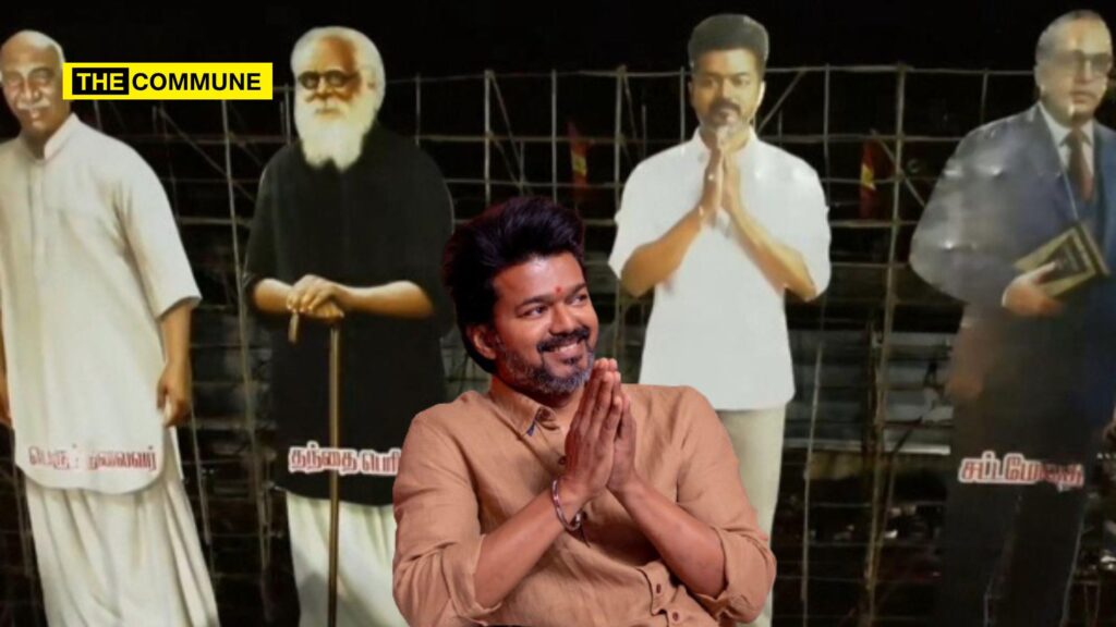 Actor Vijay's Cutout Placed Alongside Anti-Hindu EVR And Dr Ambedkar cutouts For TVK Mega Public Meeting, Gets Slammed