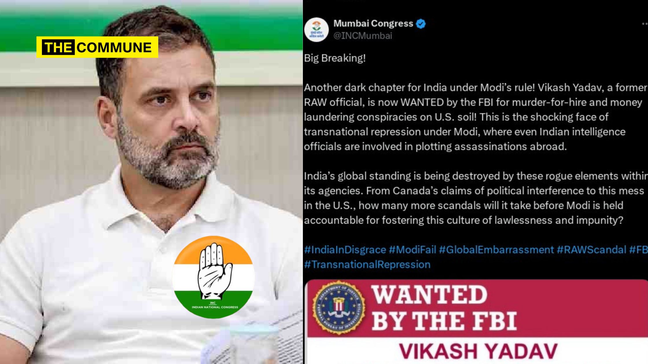 Mumbai Congress' Official Handle Makes Anti-India Treasonous Statements, Peddles West's Agenda In Canada-India Row
