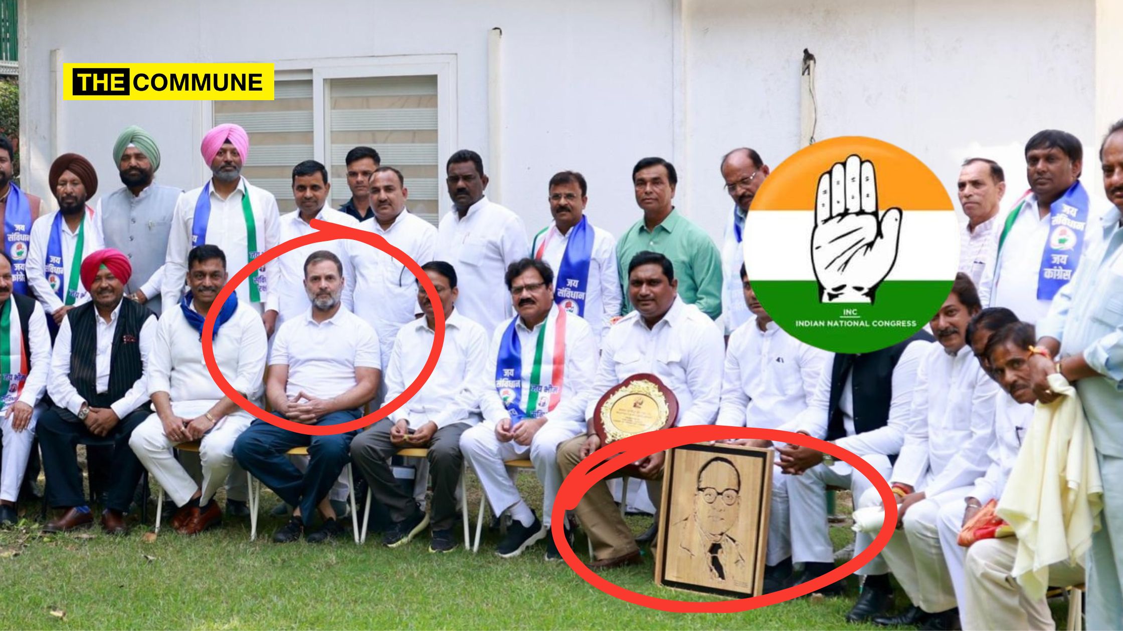 Nandhan Moment: Dr. Ambedkar's Photo On Ground As Rahul Gandhi Sits In Chair For Photo