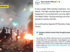 Leftist Handle ‘Team Saath’ Peddles Fake News On Delhi Car Blast, Calls It “Cylinder Blast”; Deletes Post After Getting Fact-Checked Leftist Handle ‘Team Saath’ Peddles Fake News On Red Fort Blast - Calls It "Cylinder Blast", Deletes Post After Getting Fact-Checked