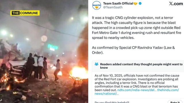 Leftist Handle ‘Team Saath’ Peddles Fake News On Red Fort Blast - Calls It Cylinder Blast, Deletes Post After Backlash Leftist Handle ‘Team Saath’ Peddles Fake News On Red Fort Blast - Calls It "Cylinder Blast", Deletes Post After Getting Fact-Checked