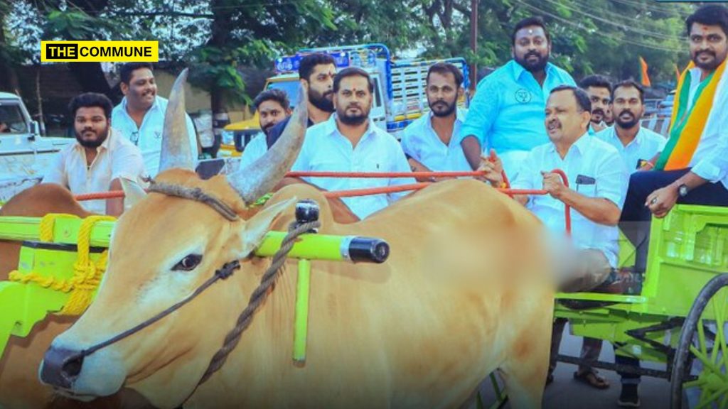 BJP Leader SG Suryah Mocks DMK Govt With Bullock Cart Protest For Unfulfilled Promised Of Reducing Petrol Diesel Price