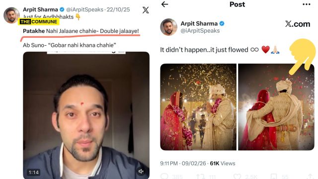 After Giving Hindus Deepavali Pollution Lectures, AAP Leader's Son Arpit Sharma, Who Was Booked For Sedition, Bursts Firecrackers At Own Wedding