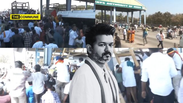 Unruly TVK Crowd Causes Chaos At Toll Booth, Dangerously Climb Structures As They Surround Vijay's Convoy