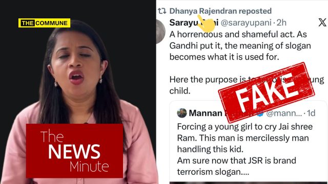 ' Claim Based On Bangladesh Video; Quietly Deletes It Later TNM Editor Dhanya Rajendran Reshares Fake 'Jai Shri Ram' Claim Based On Bangladesh Video; Quietly Deletes It Later